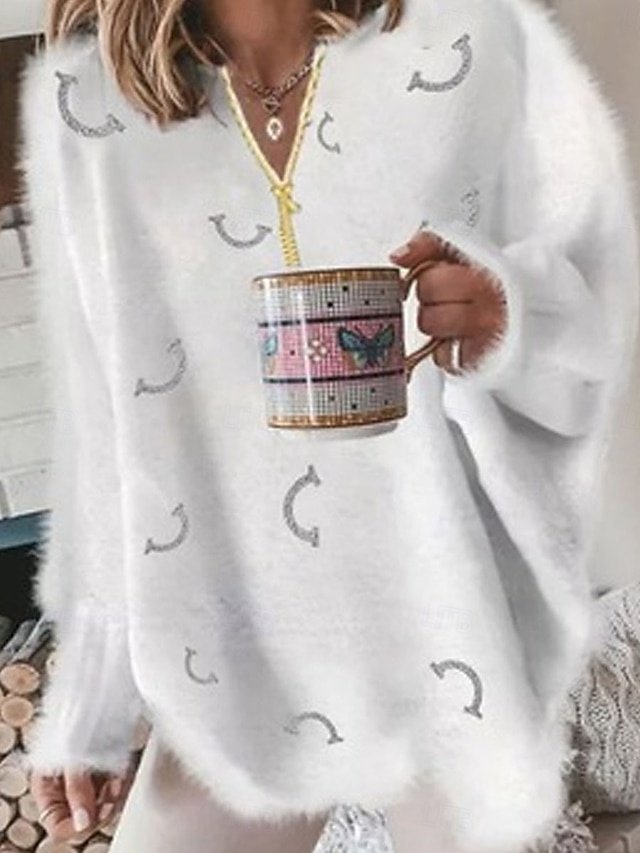 Casual Loose Graphic Crew Neck Long Sleeve Knitted Jumper - Image 1