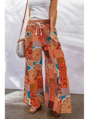Casual Loose Graphic Drawstring Long Wide Leg Trousers - Image 2