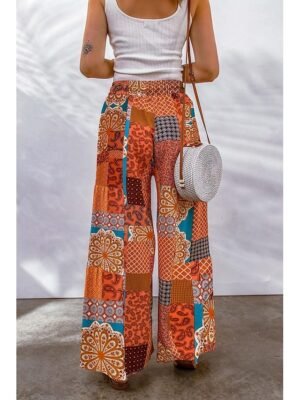 Casual Loose Graphic Drawstring Long Wide Leg Trousers - Image 3