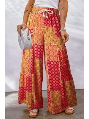 Casual Loose Graphic Drawstring Long Wide Leg Trousers - Image 8