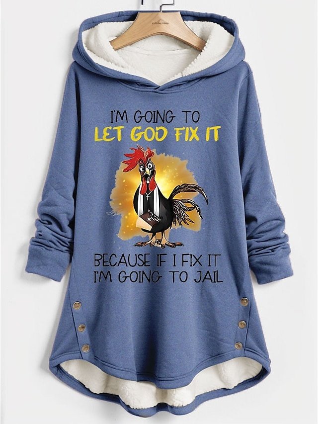 Casual Loose Graphic Letter Button Long Sleeve Hoodie - Image 1