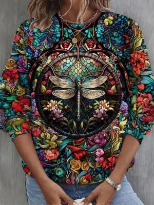 Casual Loose Graphic Round Neck Long Sleeve Sweatshirt - Image 4