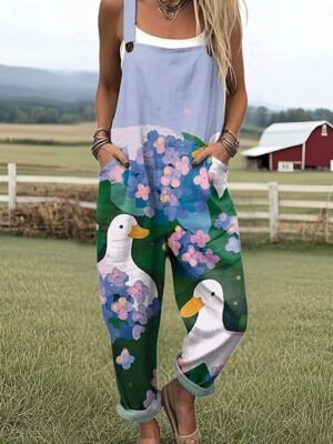 Casual Loose Graphic Sleeveless Harem Vacation Dungarees - Image 4