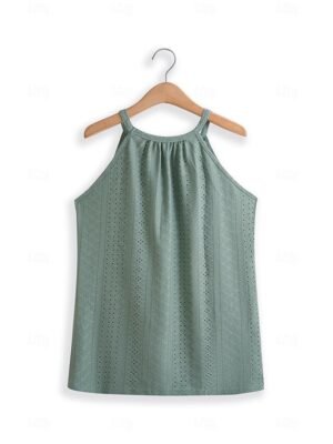 Casual Loose Lace Cut-Out High Neck Sleeveless Camisole - Image 10