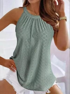 Casual Loose Lace Cut-Out High Neck Sleeveless Camisole - Image 8