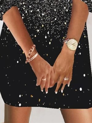 Casual Loose Marble V Neck 3/4 Sleeve Mini Dress - Image 3