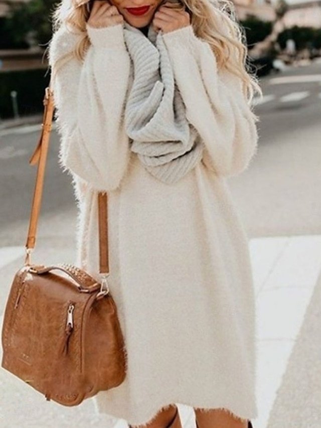 Casual Loose Patchwork Crew Neck Long Sleeve Mini Dress - Image 2