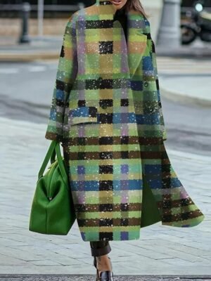 Casual Loose Plaid Turndown Long Sleeve Cloak - Image 1