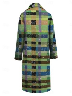 Casual Loose Plaid Turndown Long Sleeve Cloak - Image 3