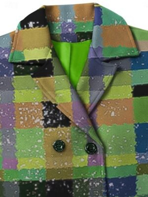 Casual Loose Plaid Turndown Long Sleeve Cloak - Image 4