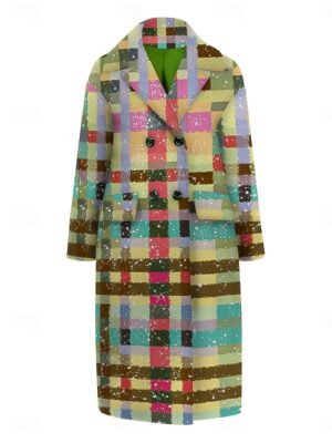 Casual Loose Plaid Turndown Long Sleeve Cloak - Image 5