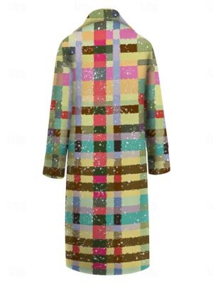 Casual Loose Plaid Turndown Long Sleeve Cloak - Image 6