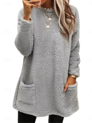 Casual Loose Plain Crew Neck Long Sleeve Sweatshirt - Image 1