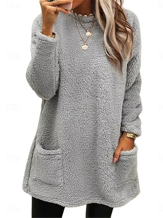 Casual Loose Plain Crew Neck Long Sleeve Sweatshirt - Image 1
