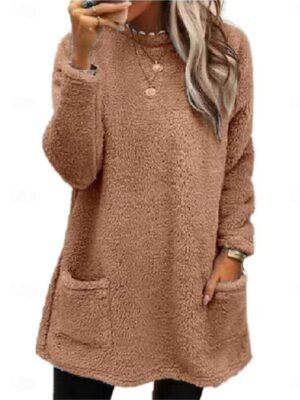 Casual Loose Plain Crew Neck Long Sleeve Sweatshirt - Image 2