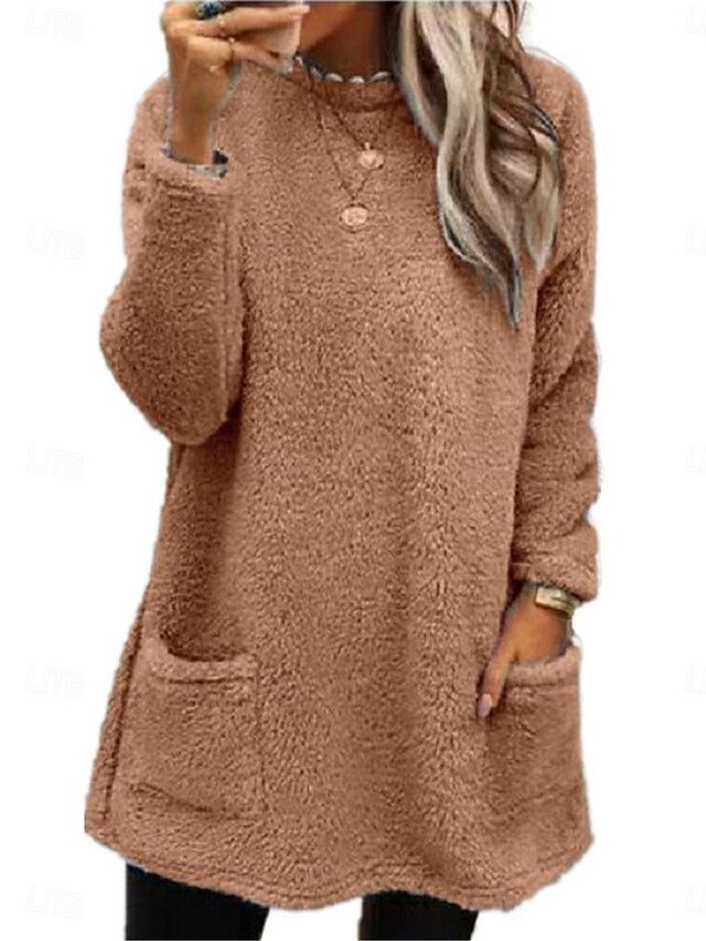 Casual Loose Plain Crew Neck Long Sleeve Sweatshirt - Image 2