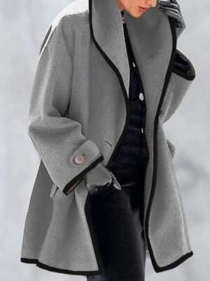 Casual Loose Plain Turndown Long Sleeve Winter Cloak Coat - Image 2