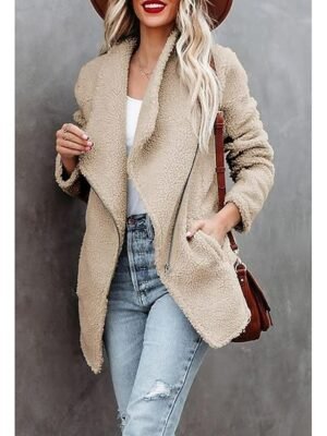 Casual Loose Plain Turndown Long Sleeve Outerwear - Image 2