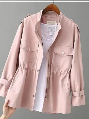 Casual Loose Plain Turndown Long Sleeve Jacket - Image 2