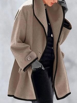 Casual Loose Plain Turndown Long Sleeve Winter Cloak Coat - Image 3
