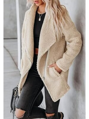 Casual Loose Plain Turndown Long Sleeve Outerwear - Image 4
