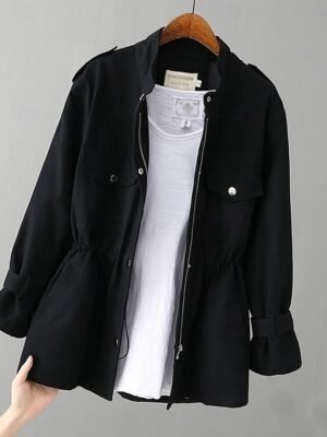 Casual Loose Plain Turndown Long Sleeve Jacket - Image 4