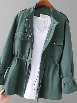 Casual Loose Plain Turndown Long Sleeve Jacket - Image 6