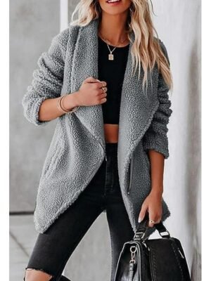 Casual Loose Plain Turndown Long Sleeve Outerwear - Image 7