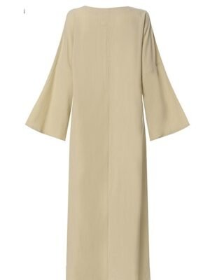 Casual Loose Pure Colour Crew Neck Long Sleeve Maxi Dress - Image 4