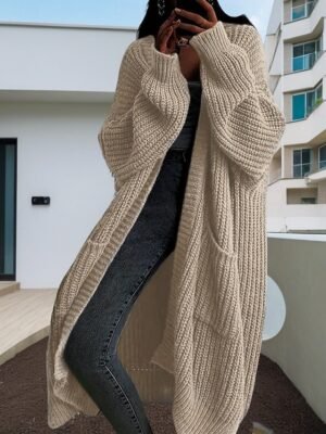 Casual Loose Pure Colour Open Front Long Sleeve Long Cardigan - Image 1