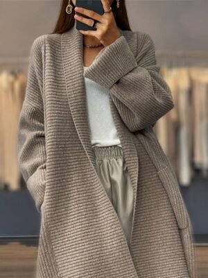 Casual Loose Pure Colour Open Front Long Sleeve Long Cardigan - Image 2