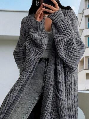 Casual Loose Pure Colour Open Front Long Sleeve Long Cardigan - Image 3