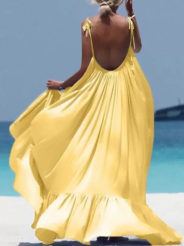 Casual Loose Pure Colour Spaghetti Strap Sleeveless Maxi Dress - Image 1