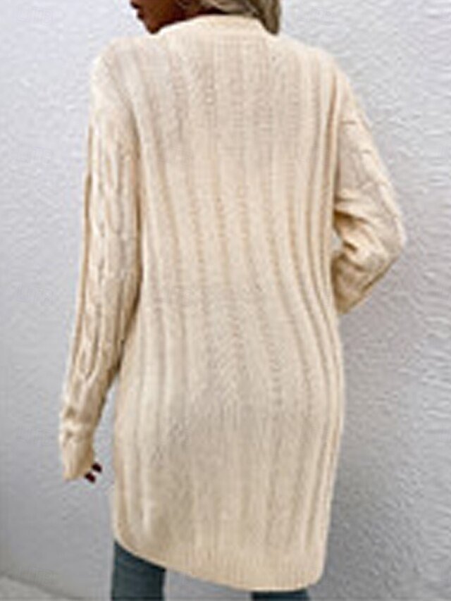 Casual Loose Pure Ribbed V Neck Long Sleeve Long Cardigan - Image 2
