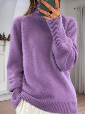 Casual Loose Pure Turtleneck Long Sleeve Pullover Sweater - Image 10