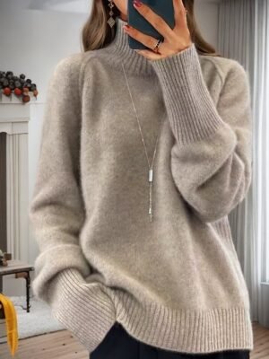 Casual Loose Pure Turtleneck Long Sleeve Pullover Sweater - Image 11