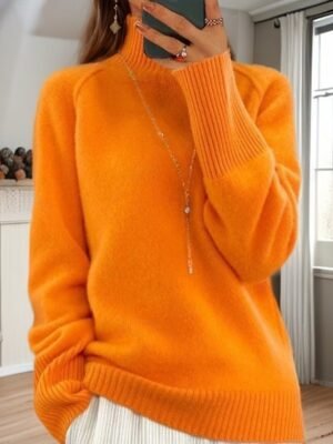 Casual Loose Pure Turtleneck Long Sleeve Pullover Sweater - Image 2