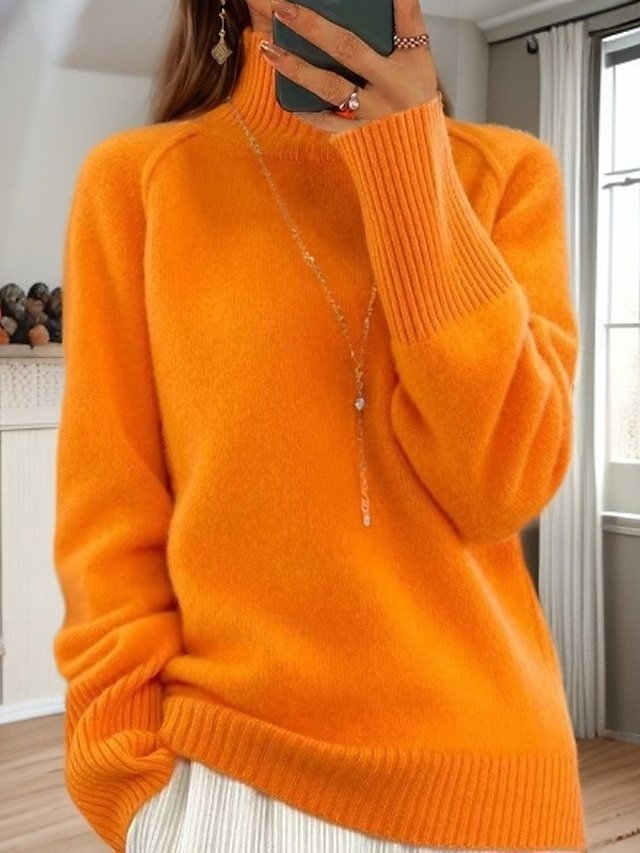 Casual Loose Pure Turtleneck Long Sleeve Pullover Sweater - Image 2