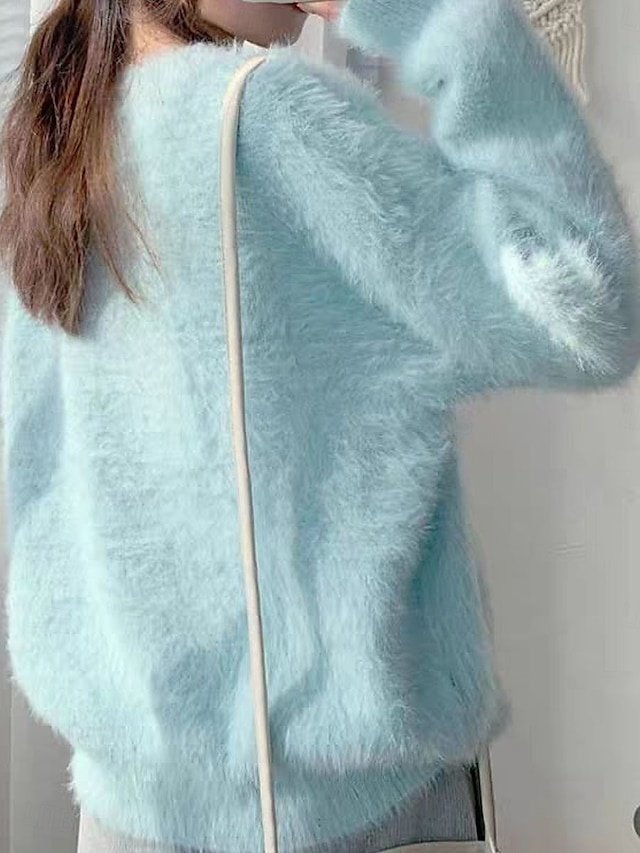 Casual Loose Pure V Neck Long Sleeve Sweater - Image 2