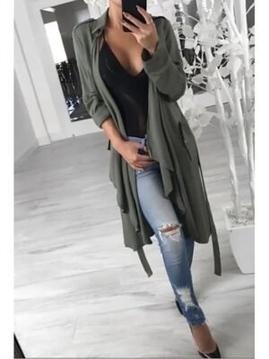 Casual Loose Solid Button Long Sleeve Fall Jacket - Image 3