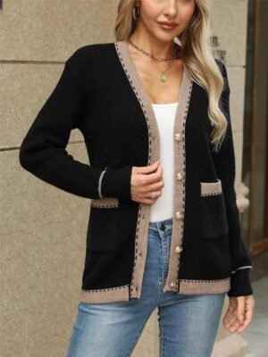 Casual Loose Solid Color Block Shirt Collar Long Sleeve Long Cardigan - Image 10