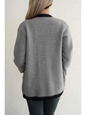 Casual Loose Solid Color Block Shirt Collar Long Sleeve Long Cardigan - Image 3