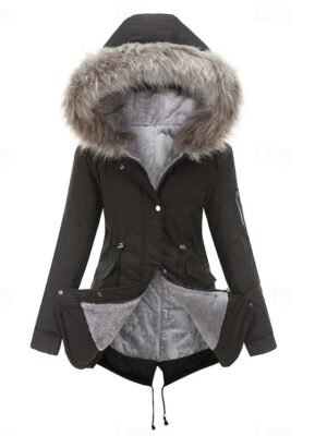 Casual Loose Solid Colour Hoodie Long Sleeve Winter Coat - Image 3