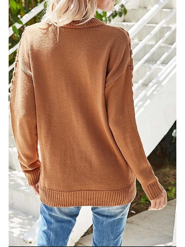 Casual Loose Solid Crew Neck Long Sleeve Long Knitted Top - Image 2