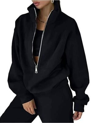Casual Loose Solid Half Zip Long Sleeve Athleisure Tracksuit - Image 8