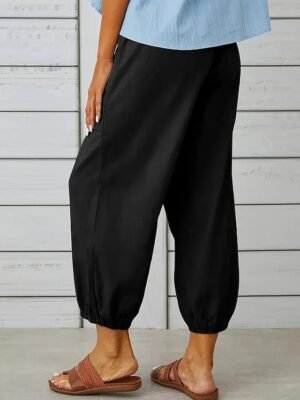 Casual Loose Solid High Waist Knee Length Harem Pants - Image 3