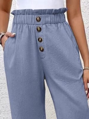 Casual Loose Solid High Waist Knee Length Chinos Shorts - Image 4