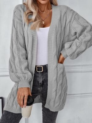 Casual Loose Solid Open Front Long Sleeve Long Cardigan - Image 1