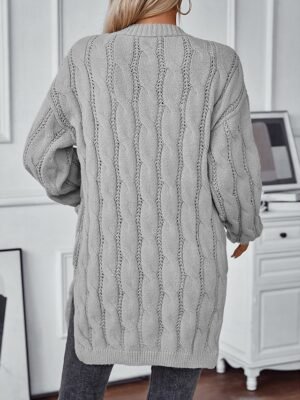 Casual Loose Solid Open Front Long Sleeve Long Cardigan - Image 3