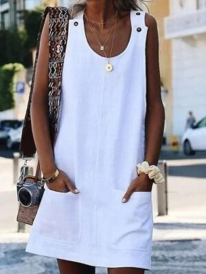 Casual Loose Solid U Neck Sleeveless Long Tank Top - Image 1